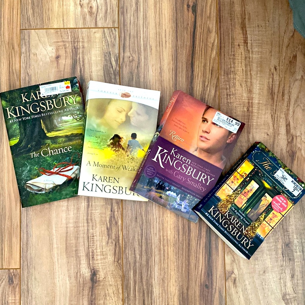 Karen Kingsbury books 2 New, 2 Excellent Used
